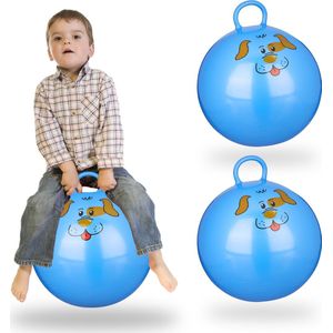 Relaxdays 3 x skippybal in set - voor kinderen - hond design - springbal - blauw