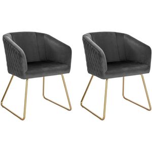 Rootz fluwelen eetkamerstoelenset - elegante stoelen - comfortabele zit - esthetisch ontwerp - duurzaam met gouden metalen poten - antislip vloerbeschermers - eenvoudige montage - 76,5 cm x 43 cm x 41 cm