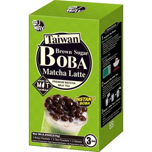 JWAY Instant Boba Bubble Tea – Matcha Latte - 3 Porties - Compleet met Bobas & Duurzaam Rietje