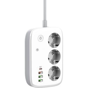 Smart WiFi Stekkerdoos Met App – 3 Stopcontacten, 1x USB-C PD 30W, 1x USB QC 18W, 2x USB 2.4A – Werkt Met Alexa & Google Assistant