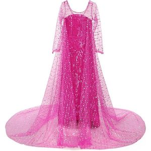 Prinses - Elsa jurk met sleep - Frozen -  Prinsessenjurk - Verkleedkleding - Roze - Maat 134/140 (8/9 jaar)