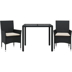 vidaXL 3-delige tuinset poly rattan zwart Tuinset - Lounge Set - Outdoor Furniture - Patio Set - Bistro Set