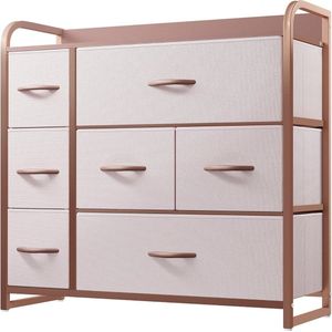 Opbergkast 7 laden van stof - Roze commode kast met handgrepen