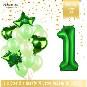 Cijfer Ballon 1 Jaar Groen Forrest Green Boeket * Hoera 1 Jaar Verjaardag Decoratie Set van 15 Ballonnen * 80 cm Verjaardag Nummer Ballon * Snoes * Verjaardag Versiering * Kinderfeestje * Forrest Green* Nummer Ballon 1 * Groen