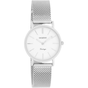 OOZOO Timepieces - Zilverkleurige horloge met zilverkleurige metalen mesh armband - C20230
