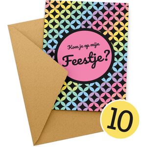 10x Uitnodiging kinderfeestje + Enveloppen | Uitnodiging verjaardag | Jongen of meisje | Uitnodigingskaarten + kraft envelop | Verjaardag Feest | Disco
