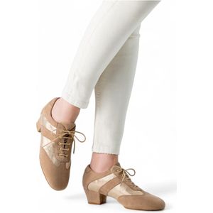 Sandrine - Practice Latin dames Dansschoenen voor Dames - Perfect voor Training en Optredens - Comfortabele hakhoogte van 3,5cm - Zachte splitzool met suede - Trainngen, Salsa, Bachata, Ballroom - ANNA KERN - Beige Goud - 33.5