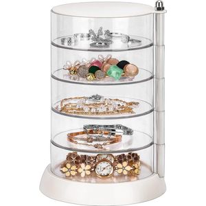 Sieradendoos, 5 Laag Stapelbare Sieraden Dozen Draaibaar Acryl Armband Opslag Tray Earring Organisator Sieraden Display voor Badkamer Tafelblad