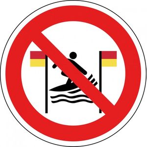 Verboden te surfen tussen rode en gele vlag sticker - ISO 7010 - P064 50 mm - 10 stuks per kaart
