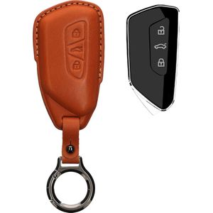 kwmobile leren autosleutel hoesje geschikt voor VW Golf 8 3-knops autosleutel - Als sleutelhanger met sleutelring - Echt leer in bruin