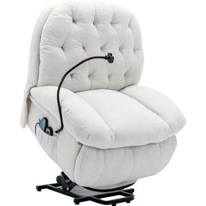 Merax Sta-Op Stoel in Teddy Fleece - Relaxfauteuil met Massage- en Verwarmingsfunctie - Relaxstoel - Wit