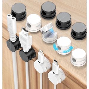 Draaibare Magnetische Kabelhouder - Kabelmanagement - 12 stuks - Zwart en Wit - Verbeterde sterke magnetische zelfklevende organizer