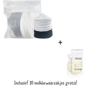 Diamond dream wasbare zoogcompressen - 20 stuks - Borst compressen - Inclusief waszakje & opbergtasje - Ademend & absorberend - Zwart & wit - Inclusief 10 melk bewaarzakjes