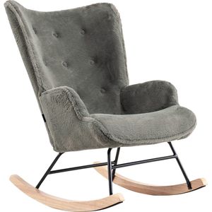 Aemely Schommelstoel Mama – olijf groen imitatiebont – Blank hout en staal - Schommelstoel babykamer - Fauteuil - Hoge rugleuning