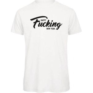 Kerst t-shirt wit L - Happy fucking new year - zwart - soBAD. | Kerst | Nieuwjaar | Unisex | T-shirt dames | T-shirt mannen
