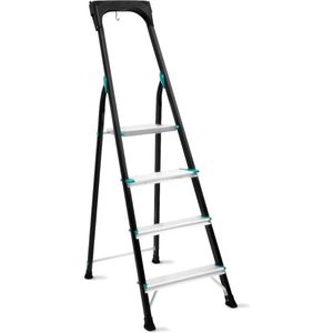 Huishoudtrap 4 antisliptreden - Max. draagkracht 150kg - Max. hoogte 82 cm van PRO Aluminium vouwladder