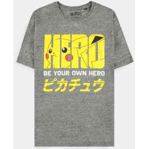 Pokémon Heren Tshirt -2XL- Pika Hero Grijs