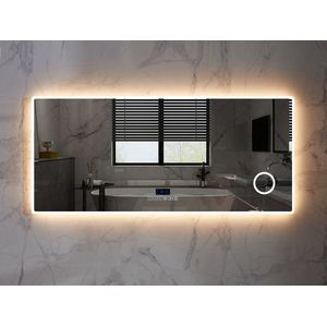 Mawialux LED Badkamerspiegel - Dimbaar - 150x70cm - Rechthoek - Verwarming - Digitale Klok - Vergroot spiegel - Bluetooth - Myla