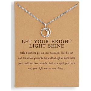 Bixorp Luck Zilveren Dames Ketting met Zon & Maan - ""Life is Beautiful"" - 45/50cm - Cadeau voor Vrouw - Zilverkleurig