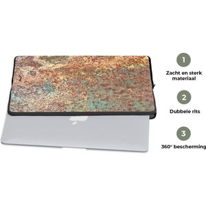 Laptophoes 17 inch - Kleuren - Metaal - Roest print - Structuur - Abstract - Laptop sleeve - Binnenmaat 42,5x30 cm - Zwarte achterkant