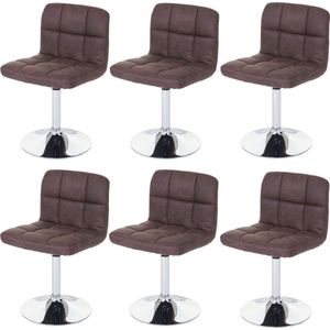 Cosmo Casa Set van 6 Eetkamerstoelen - Draaistoel - Imitatiesuède - Chroom - Vintage - Donkerbruin