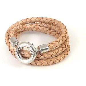 Jolla - dames wikkelarmband  - zilver - gevlochten - leer - Classic Summer Wrap - Naturel