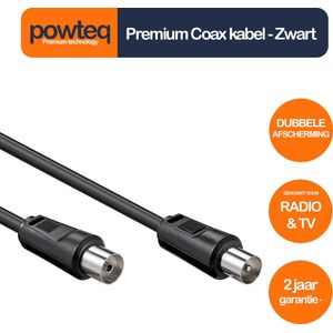 Powteq COAX kabel - Premium kwaliteit - Dubbele afscherming - 2.5 meter - Zwart - Radio & TV