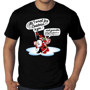 Grote maten foute Kerst shirt / t-shirt - Zingende kerstman met gitaar / All I Want For Christmas - zwart voor heren - kerstkleding / kerst outfit XXXL