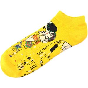 Elastische enkelsokken Gustav Klimt - De kus - The Kiss - Interpretatie - Geel Blauw - Maat 35 - 42 - Lage sokken