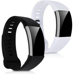 kwmobile 2x armband geschikt voor Huawei Band 2 / Band 2 Pro - Bandjes voor fitnesstracker in wit / zwart