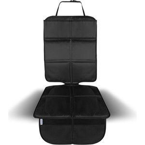 Kinderstoelonderlegger - hoogwaardige 2-in-1 autostoelbeschermer met antislip onderlegger - extra stabiele zakken - bijzonder vuil- en waterafstotende stof zwart