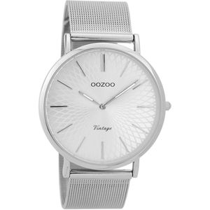 OOZOO Timepieces - Zilverkleurige horloge met zilverkleurige metalen mesh armband - C9340
