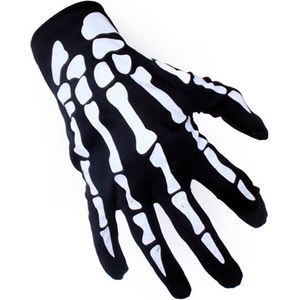 KIMU Handschoenen Dames Skelet - Skeleton Bones Halloween - Botten Vingerkootjes Zwart Skull Day of the Dead Zwarte Handschoen Festival
