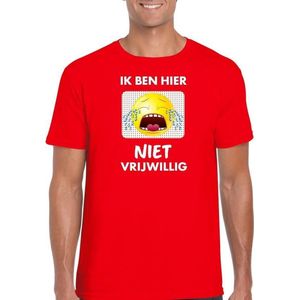 Rood feest shirt - Ik ben hier niet vrijwillig met emoticon voor heren M