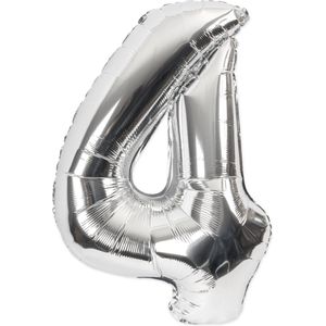 Festivz Zilvere Cijfer Ballon 4 - Zilver – 81 CM - Decoratie – Feestversiering – Silver - Verjaardag - Bruiloft - Feest