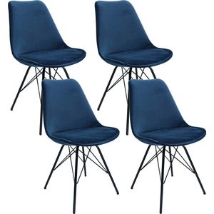 Kick kuipstoel Velvet donkerblauw - zwart frame - set van 4