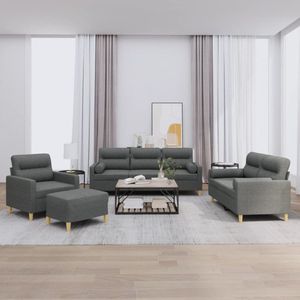 vidaXL Loungeset 4-delig - Donkergrijs - Stof Loungeset - Tuinmeubilair - Buitenset - Lounge Set - Donkere Kleuren
