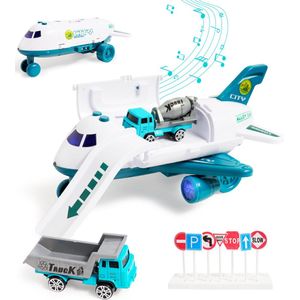 Groot transportvliegtuig-groot vliegtuig-waternevel-met gekleurde lichten-met 2 technische voertuigen-3 jaar oud speelgoed-verjaardagscadeau-Feestdagen cadeau