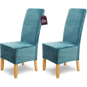 Stoelhoezen, fluweel, fluweel, velours, set van 2, turquoise/stoelhoezen, schommelstoelen/spanstoelhoezen, lange / elegante chenille stoelbekleding