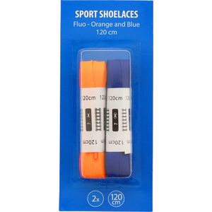 Neon Schoenveters - Oranje / Blauw - 150 cm - 2 paar - Sport shoelaces - Veter - Schoenveter - Fluor orange / blue - Sportveters