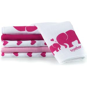 Makian Hydrofiele Luiers - hydrofiele doeken 80x80cm - Set van 6- Wit-Roze-Olifant