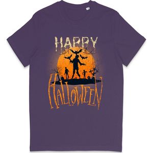 Paars T Shirt Heren en Dames - Halloween Print - Maat XS