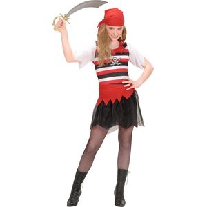 Widmann - Piraat & Viking Kostuum - Piratenmeisje Land In Zicht Kostuum - Rood, Zwart / Wit - Maat 140 - Carnavalskleding - Verkleedkleding