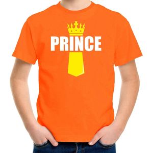 Koningsdag t-shirt Prince met kroontje oranje - kinderen - Kingsday outfit / kleding / shirt 122/128