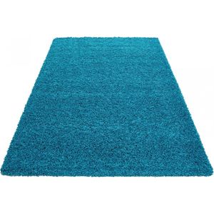 Tapijtenloods Basic Shaggy vloerkleed Turquoise Hoogpolig- 60x110 CM