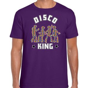 Bellatio Decorations disco verkleed t-shirt heren - jaren 80 feest outfit - disco king - paars XXL