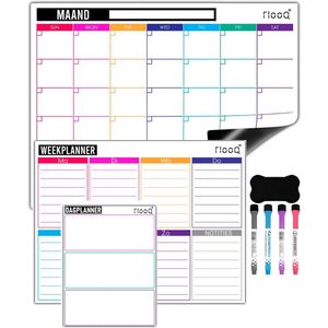 FLOOQ Magnetische Maandplanner Weekplanner 2024 en Boodschappenlijst - Complete set - Planbord - Familieplanner - Dagplanner - To Do Planner - Inclusief Markers & wisser