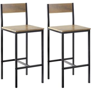 Rootz barkruk set van 2 - tegenkruk - hoge stoelen - comfortabele rugleuning - voetsteun - ideaal voor bar en keuken - metalen frame - MDF zitting met PVC hoes - 38 cm x 96 cm x 44 cm