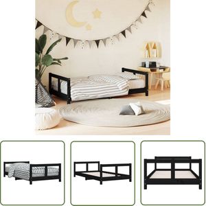 The Living Store Kinderbedframe 80x160 cm massief grenenhout zwart - Kinderbed Frame - Houten Bed - Kids Bed - Grenenhouten Bed - Kinderkamer Meubels