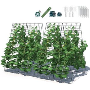 COSTWAY 8-delige komkommer-trellis incl. 12 kabelbinders, 18 clips, 16 bodempalen, klimhulp metaal, metalen spalier voor planten, roosterspalier voor tomaten, groenten en klimplanten